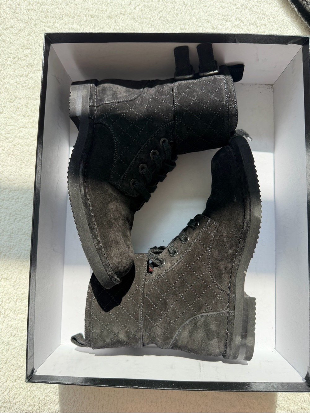 Chanel authentic Black Quilted Suede Lace-Up Ankle Boots - Picture 8 of 10